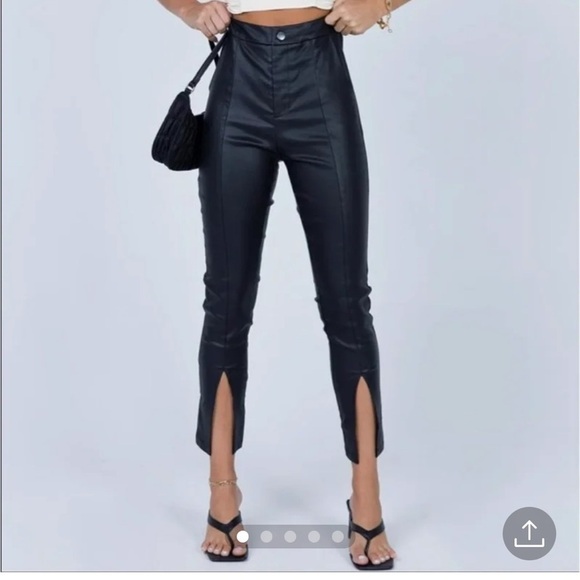 Princess Polly Faux Leather Split front High Waist Pants - Picture 1 of 7